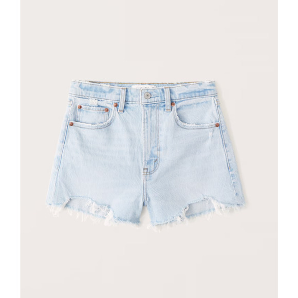 ABERCROMBIE & FITCH Women's The Mom Short Denim High Rise Raw Hem Size 35/20 NWT - Picture 1 of 10